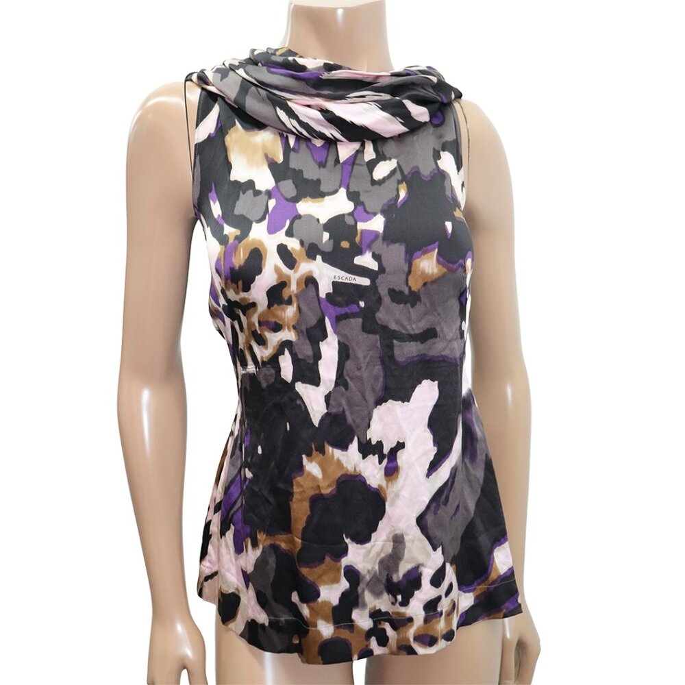 Escada Silk Cowl Neck Blouse Abstract Print 38/ 8US - Picture 4 of 7